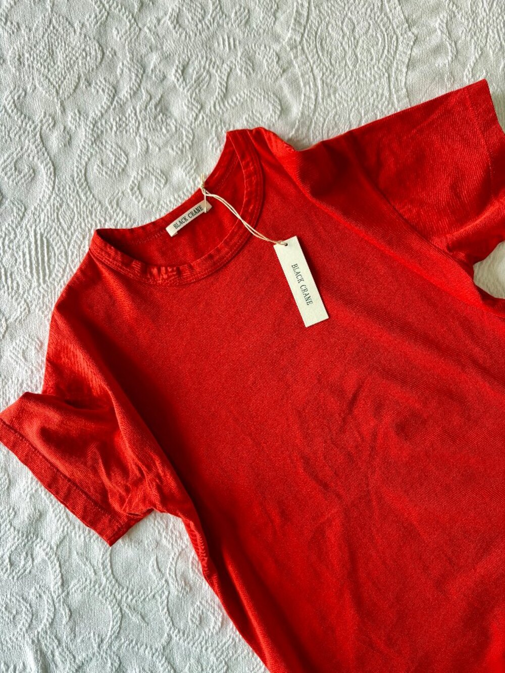 Black Crane Regular Short Sleeve Tee in Red - Sz. XS - Brand New with Tags